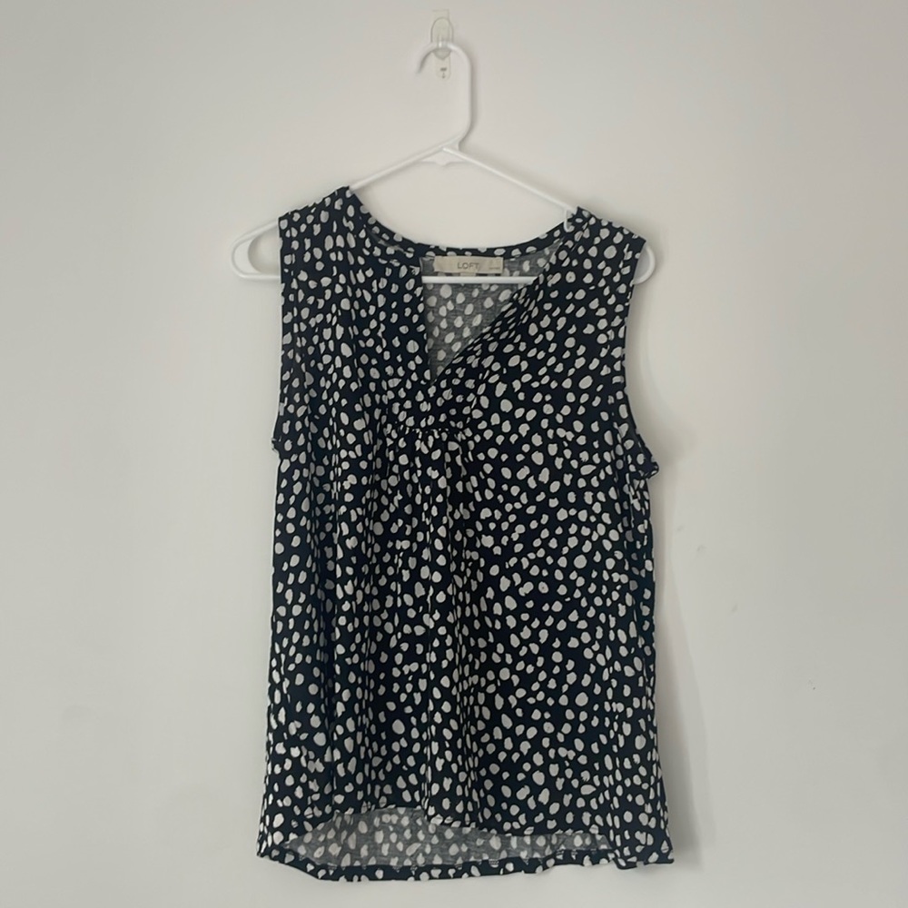 Loft black and white polka dot tank top blouse